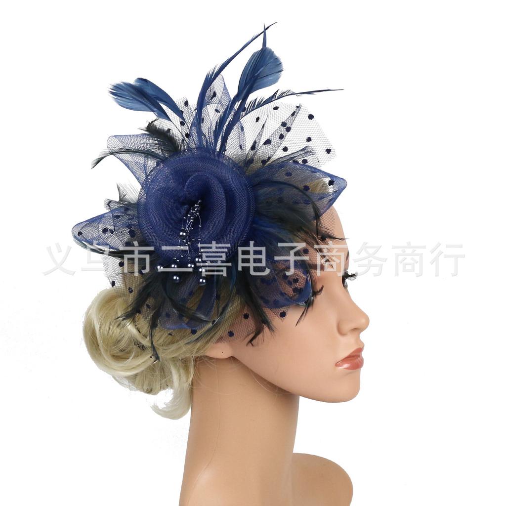Europe and the United States popular feather headgear bridal hair accessories mesh top hat Jockey Club hair accessories hairpin headband