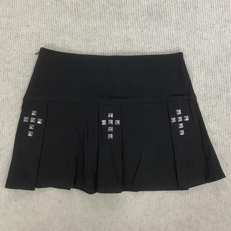 European and American summer personalized cross hot stamping design pleated A-line skirt for women