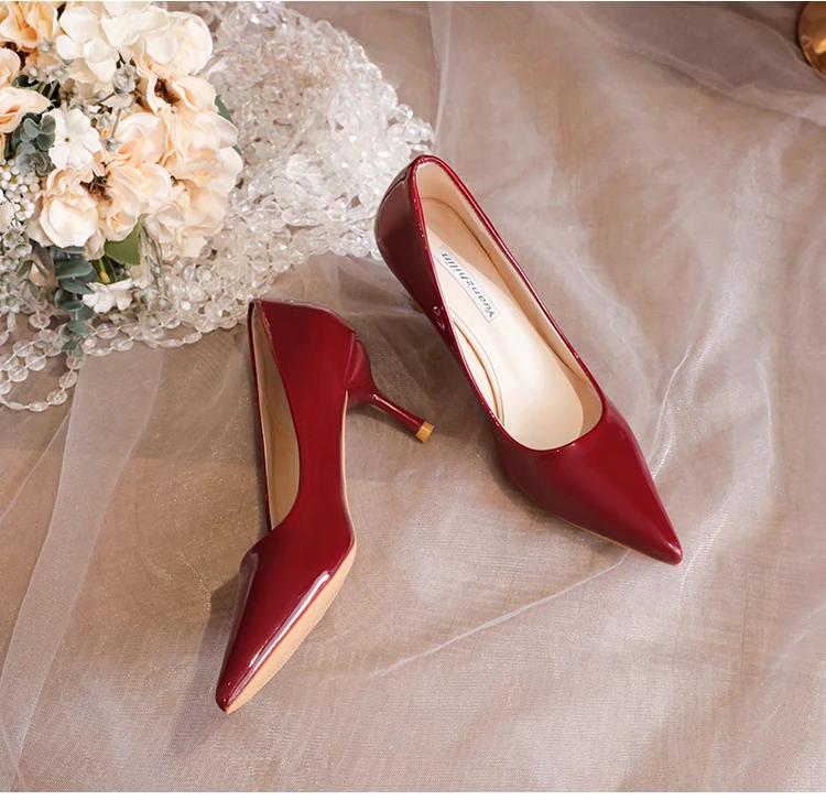 Módní boty Kůže Dámské lodičky Sexy vysoké podpatky Špičaté Dámské párty boty Stiletta Dámské podpatky Módní svatební boty