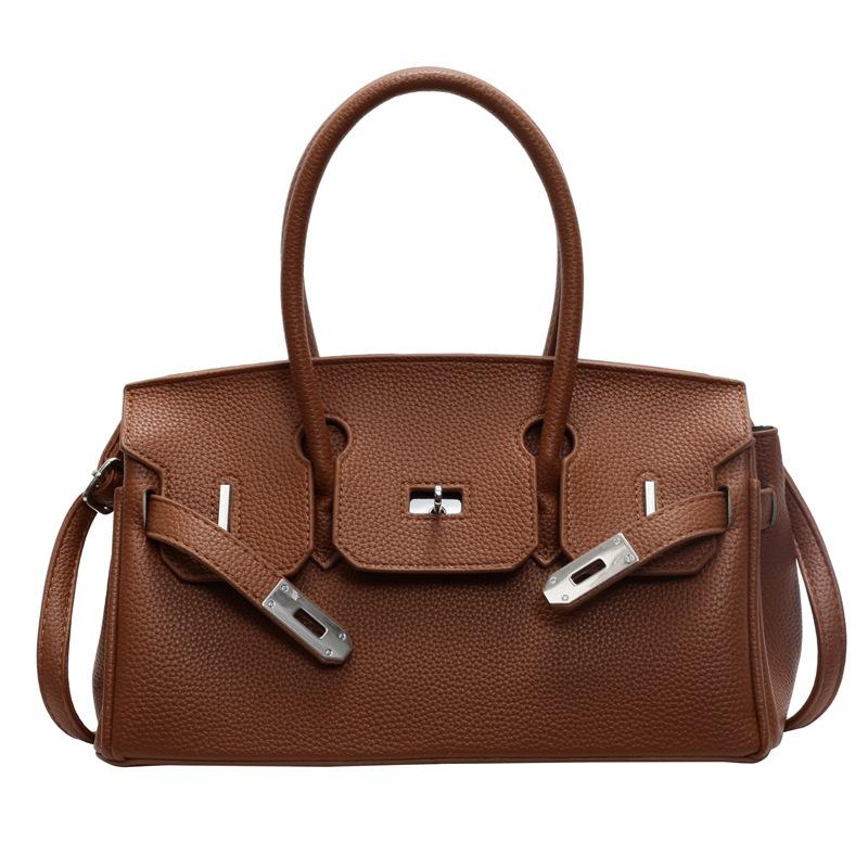 New fashionable lychee pattern lock platinum bag classic portable shoulder women's bag