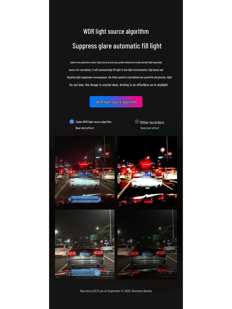 HD Night Vision Dash Cam: Dual Front and Rear Recording, Large Screen, with Parking Monitoring.