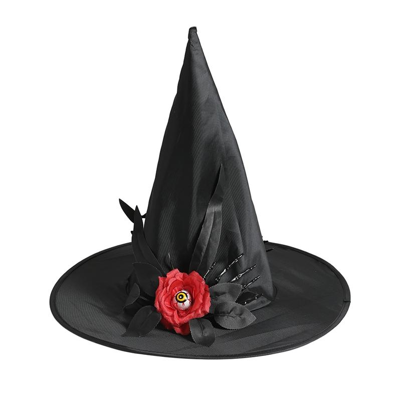 36cm 1Pcs 2025 Halloween Black Folds Witch Hat for Women Men Masquerade Party Carnival Costume Cosplay Props Halloween Decor