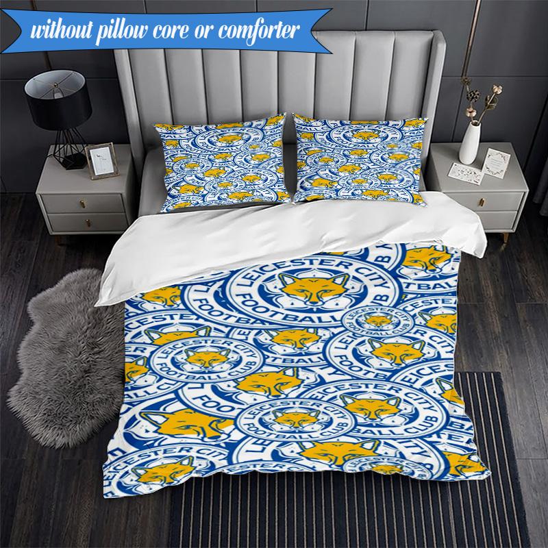 3PCS Leicester City F.C Printed Soft Bedding Set,Including 1pc Duvet Cover And 2pcs Pillowcases Perfect for Bedroom, Dormitory, Fan Gift