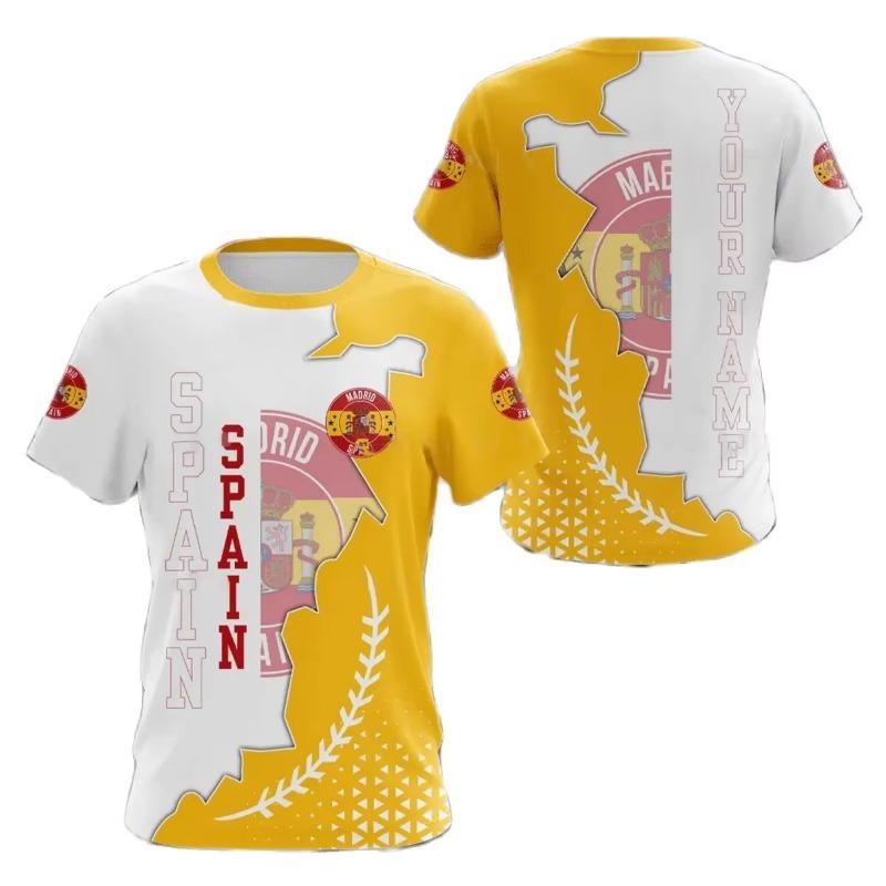 Men's T-shirt with Spanish national emblem print 3D T-shirt round neck short sleeved fashionable cool clothing loose top men's l