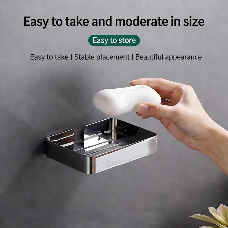 Stainless Steel No-Drilling Soap Holder, Bathroom Shower Soap Dish with Drainage, Hotel Style Rustproof Wall Mount Rack