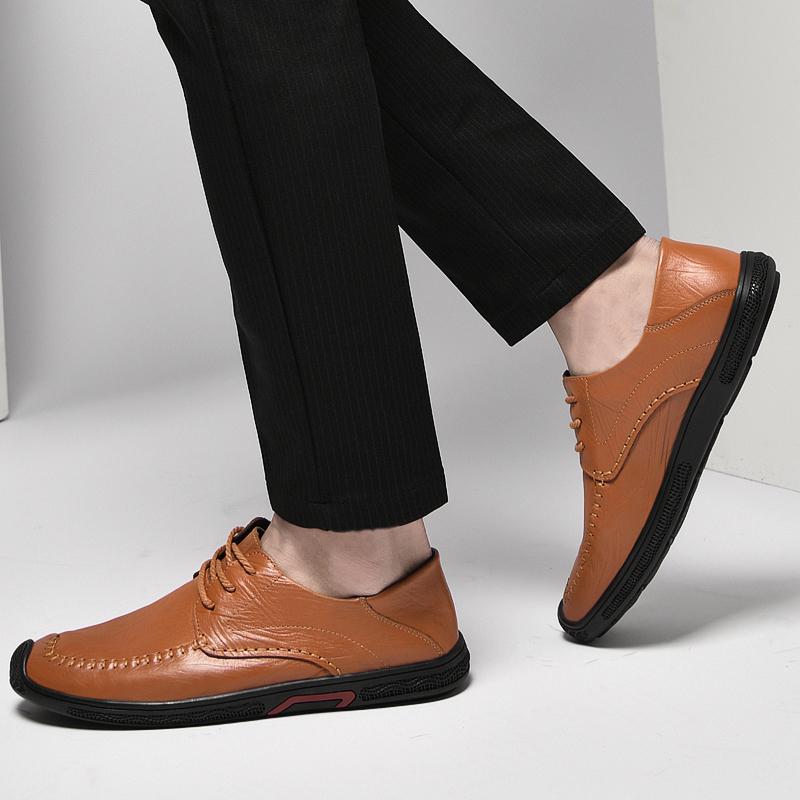 Fashion Casual Business Leather Oxford Men Shoes Gentleman Fashion Men Lace Up High Quality Flats Leather Comfort Hand Sewn Thread Shoes
