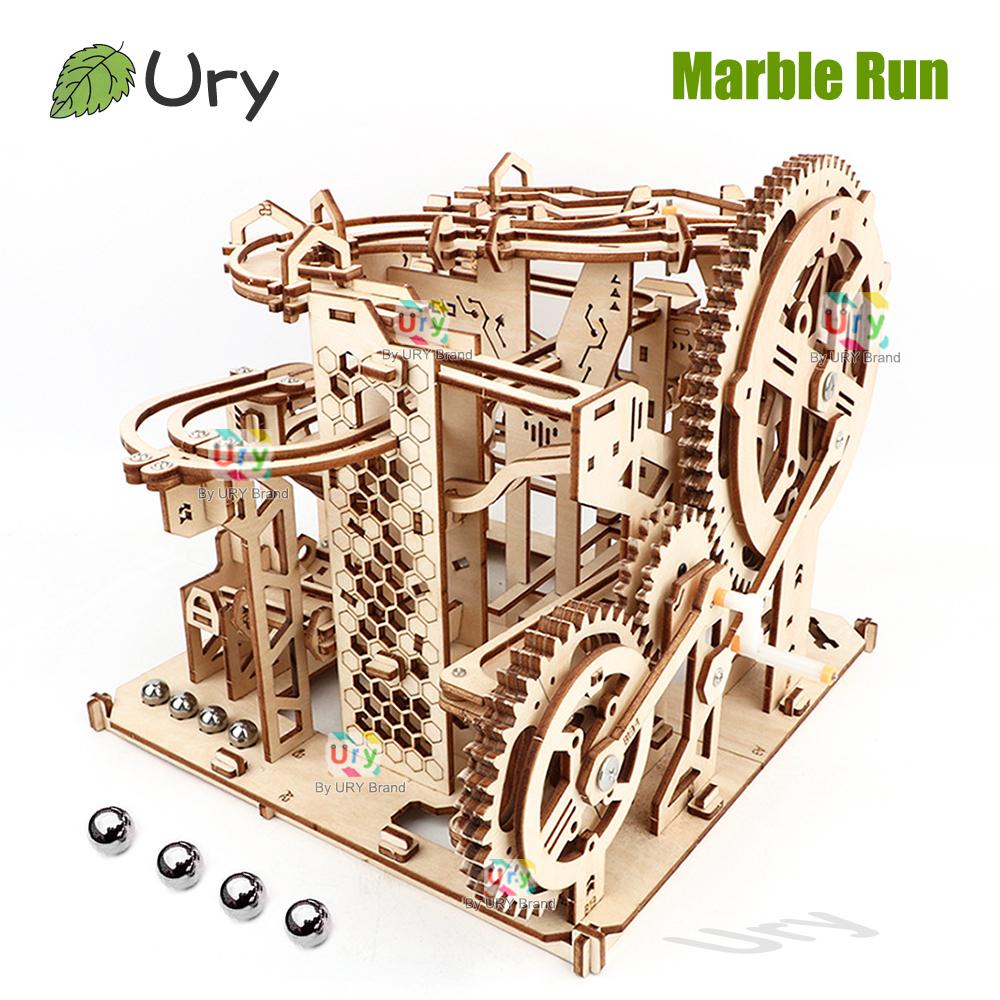 Ury 3D Wooden Puzzle Marble Run Set Track Device Mechanical Manual Model Science High Difficulty Maze Ball Assembly Toy