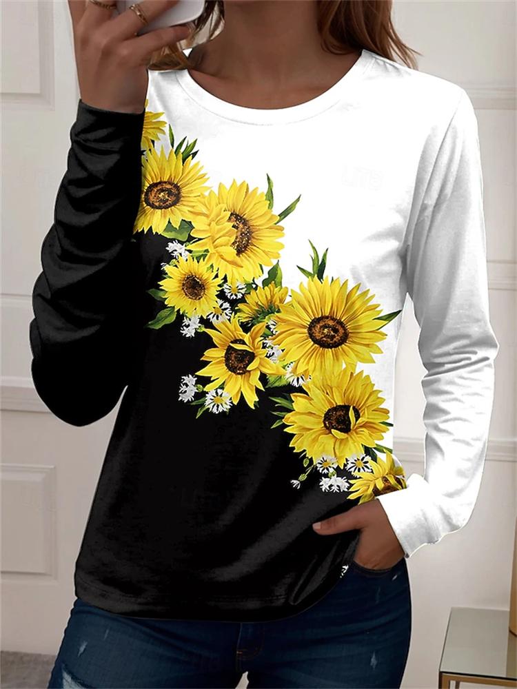 New Autumn Women's Long-Sleeved 3D Abstract Art Print Crew Neck Casual T-Shirt Fashionable and Trendy Street Style Top