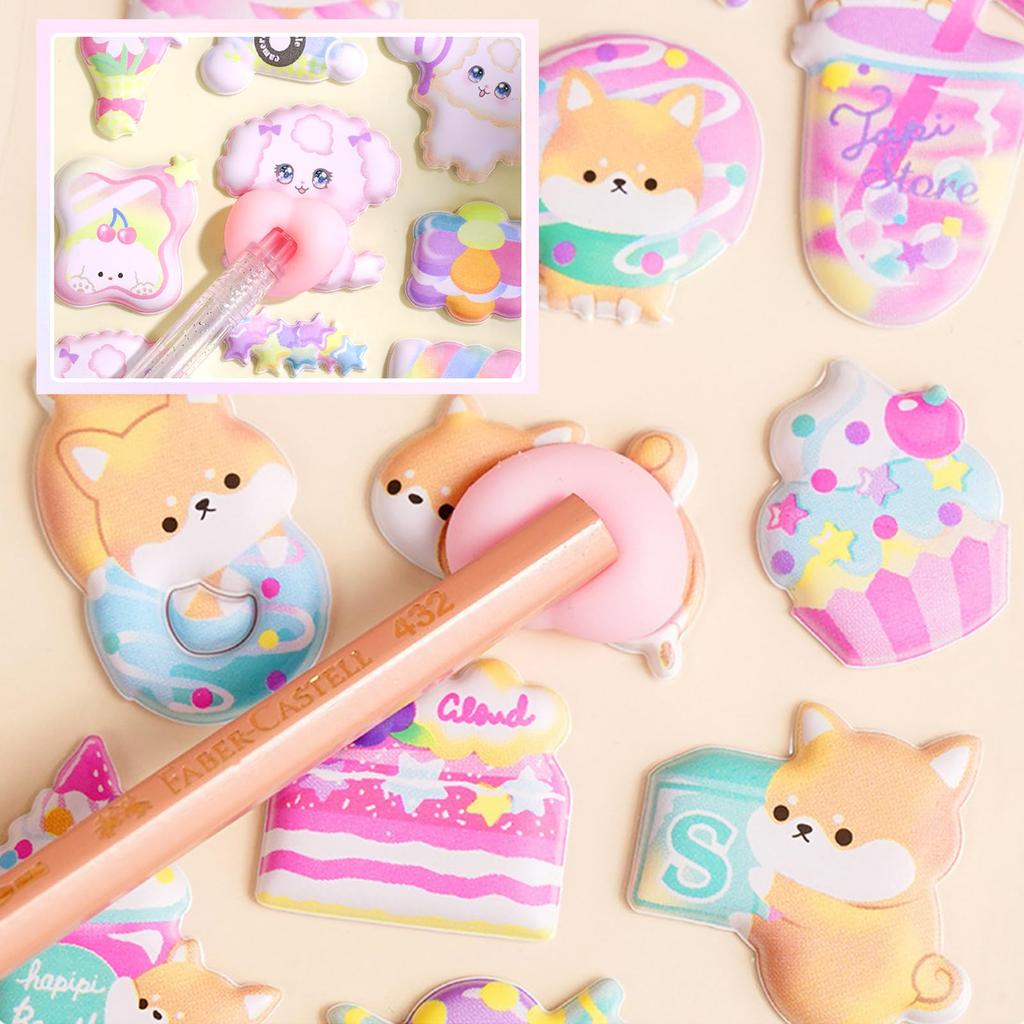 Set of 4 Pinchable 3D PVC for Kids and Decorate Your Phone Reward Craft Supplies Soft, Stickers, Material, Cute, Girls, DIY, Case, Diary, Stickers,
