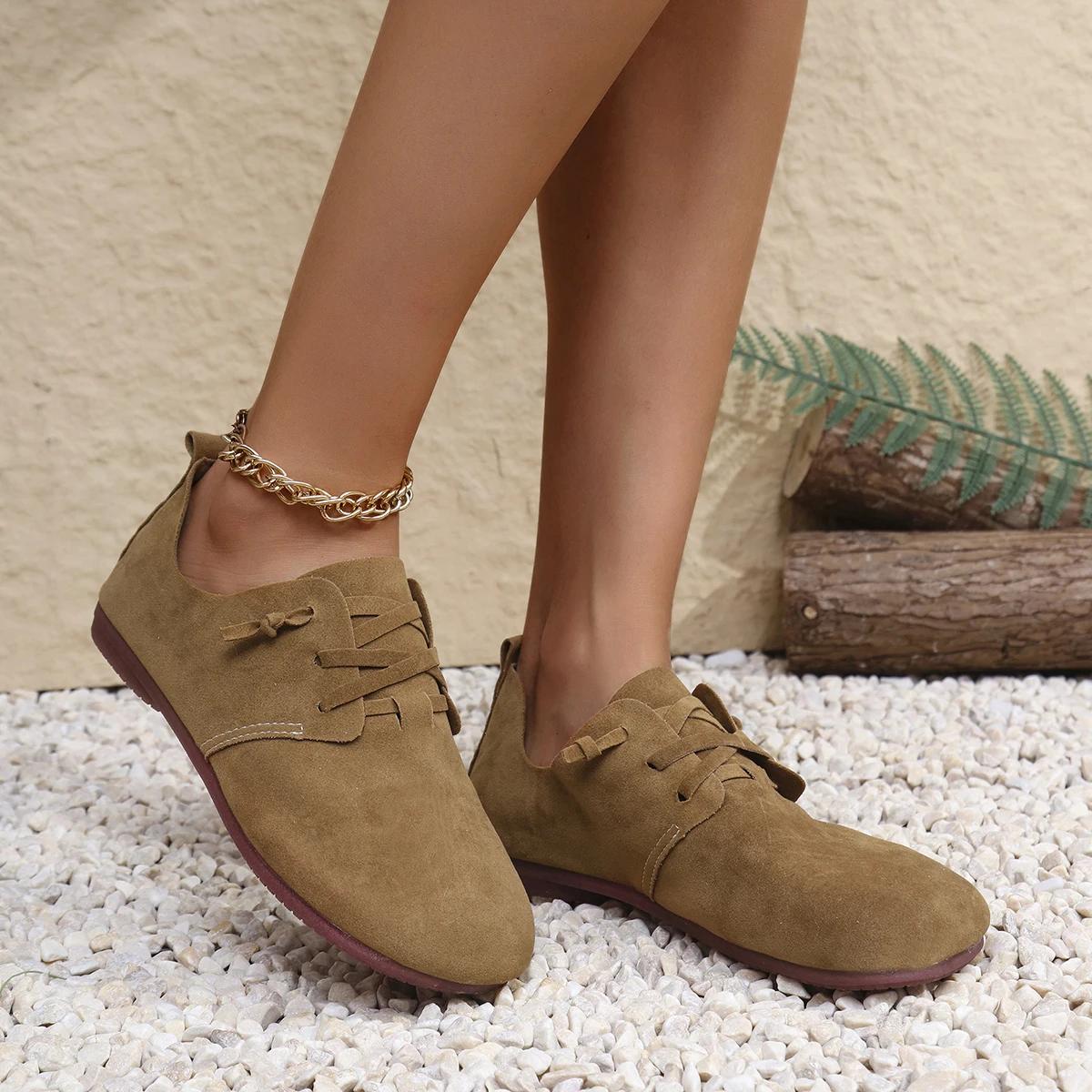 

2025 Весна Новые Женские Балетки Мода Круглый Носок Легкие На Шнуровке Одинарные Туфли Уличная Повседневная Обувь Размер 36-43 38