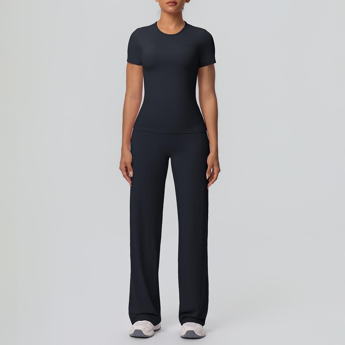 

Outdoor Yoga Set: Cloud-like High Waist, Butt-Lifting, Quick-Dry Short Sleeve & Wide Leg Pants for Running & Fitness Extra Large