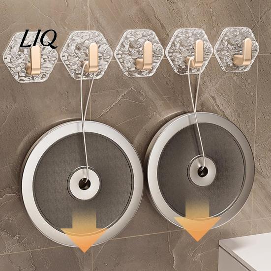 Home Organization Hooks Acrylic Adhesive Hooks, Hexagonal Wave Shape, No Drilling Easy Hexagon Installation Hook, Modern Style Clear for Bathroom