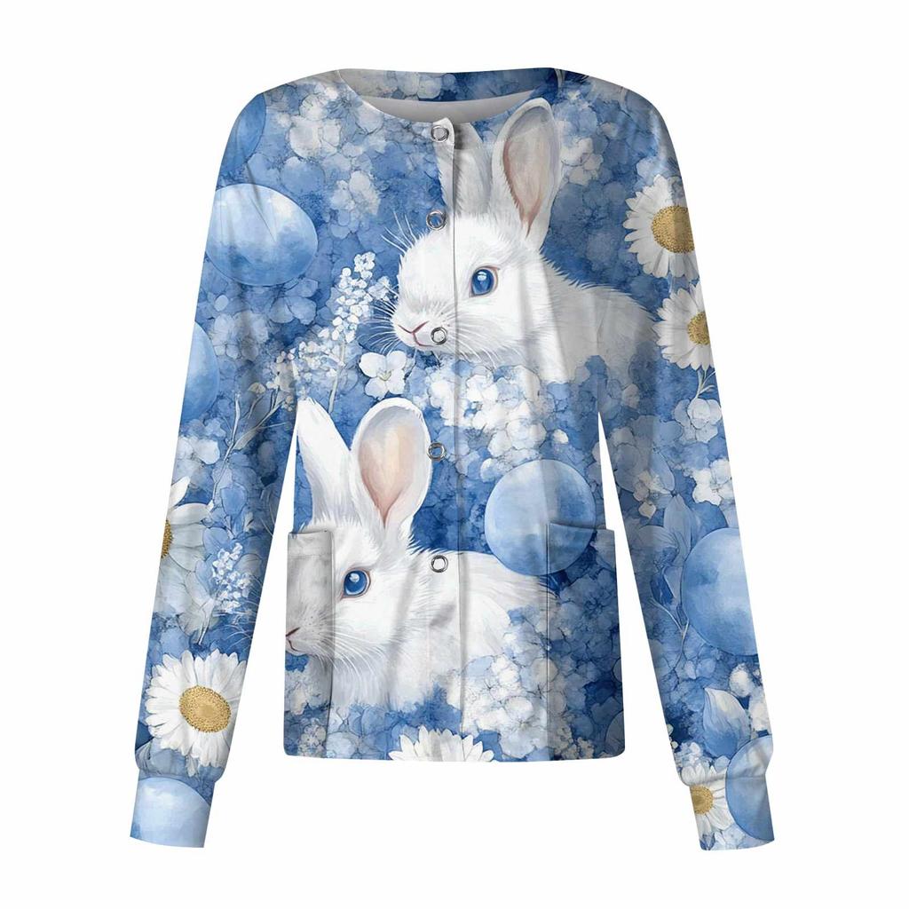 Women Long Sleeve Pattern Pocket Working Stand-up Collar Single-breasted Protective Overalls Cardigan Jacket Top