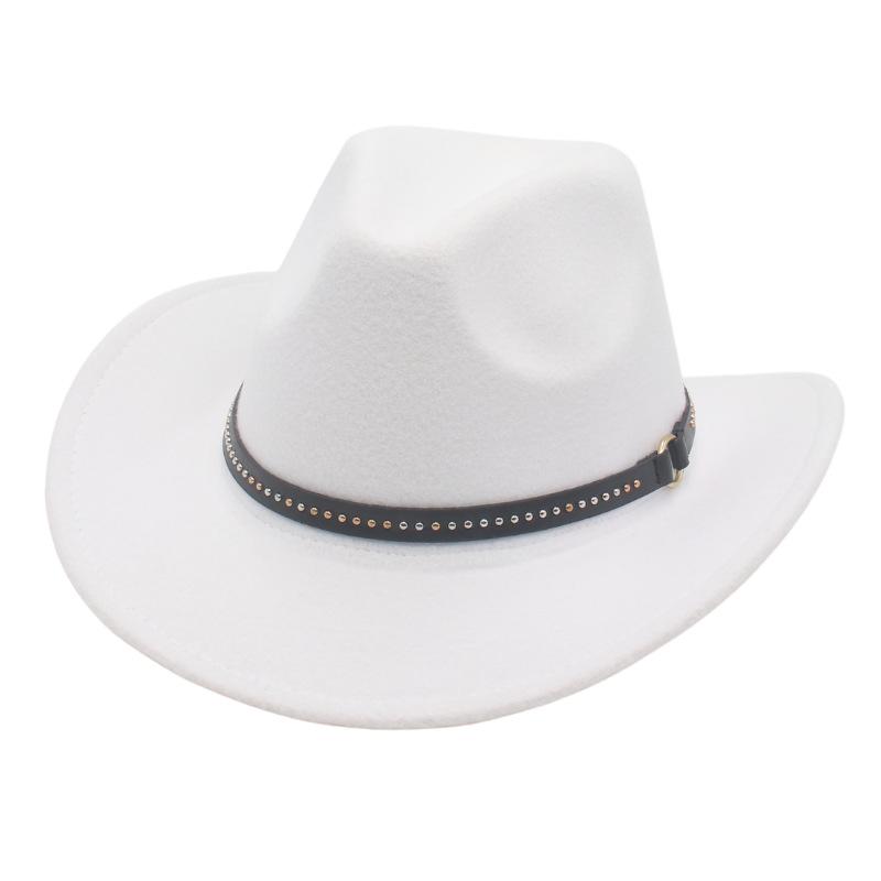 Rivet Belt Decorative Warped Edge Cowboy Hat Western Wind Curved Edge Top Hat Men'S And Women'S Hats