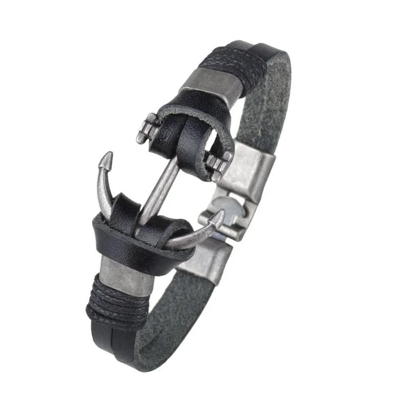 Retro Punk Leather Bracelet for Men Anchor Rudder Naval Jewelry Multi Layer Fashion Gift
