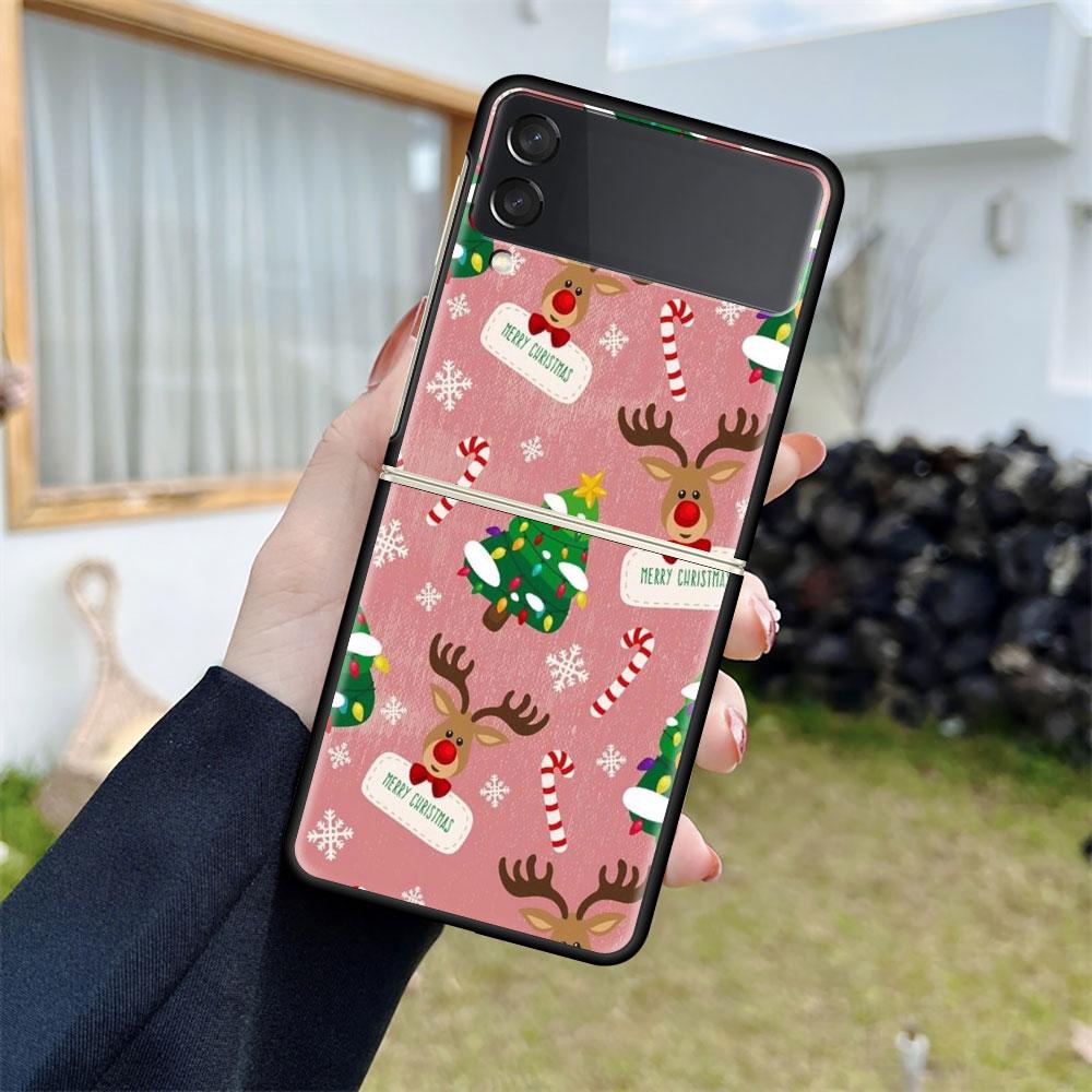 

Роскошный чехол для Samsung Galaxy Z Flip 4 3 5G Черные жесткие ПК чехлы для телефона Модная задняя крышка ZFlip Funda С Рождеством Христовым Накладка Capa Samsung Z Flip 5G
