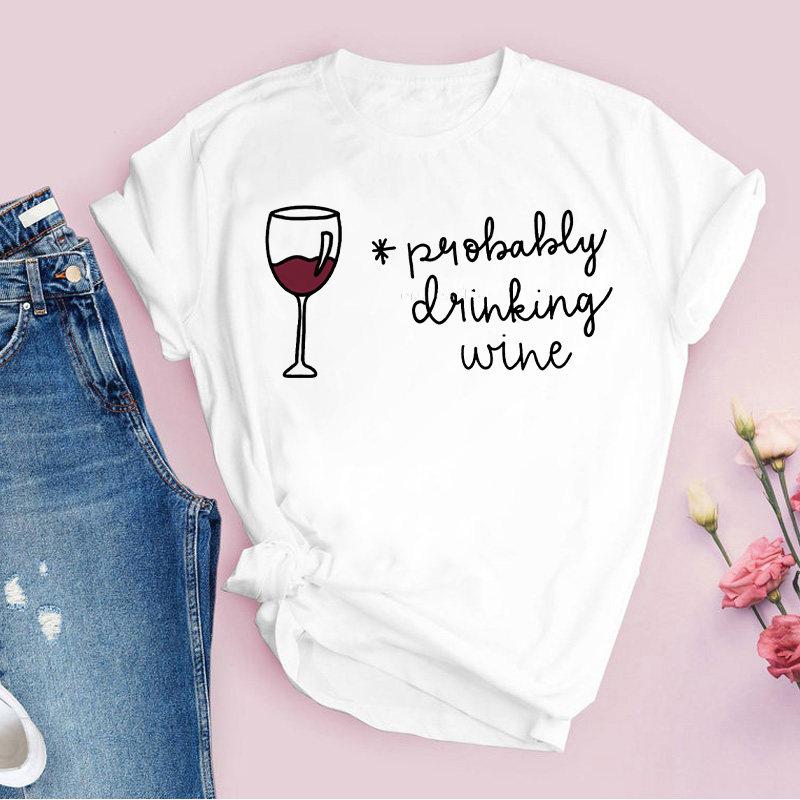 Rotweinglas Muster Reine Baumwolle Bedruckt Unisex und Damen Mode Trend T-Shirt Neu Personalisiert Rundhals Lässiges T-Shirt