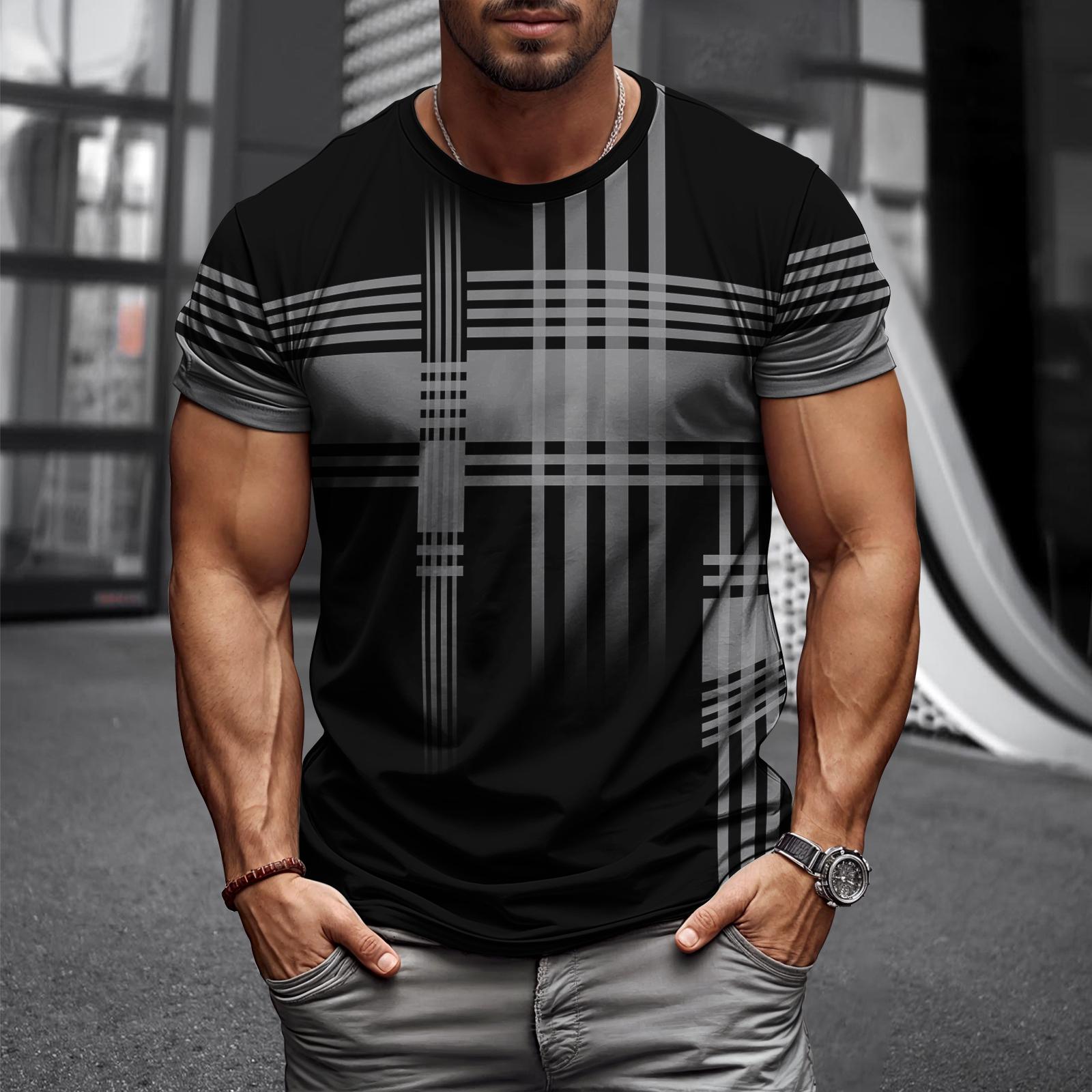 

2025 Инновационная мужская футболка с 3D-полосками и геометрией, летняя уличная футболка с коротким рукавом, хипстерская повседневная одежда в стиле Харадзюку, влажная Вики 2XL