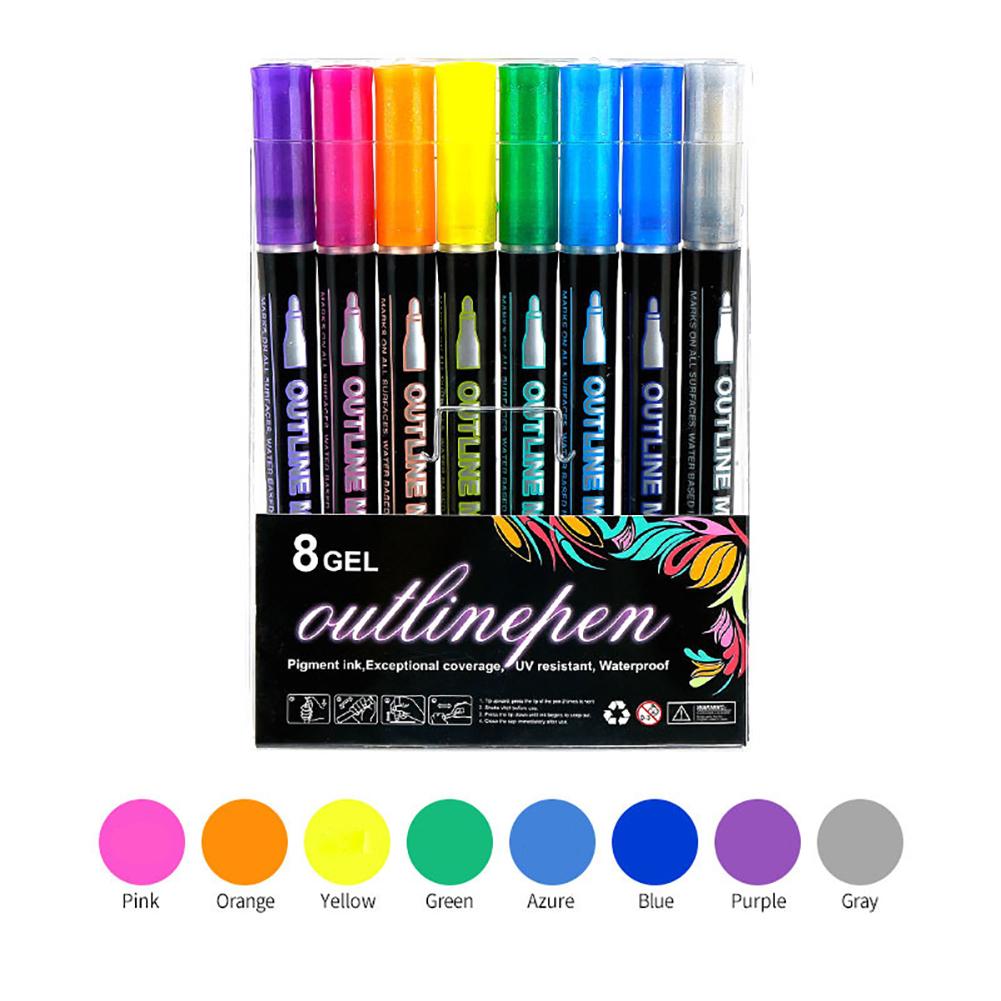8/12/24 Pcs Metallic Marker Pens Art Line Pen Outline Marker Highlighter Pen For Manga Crafts Scrapbooking School Stationery Supplies