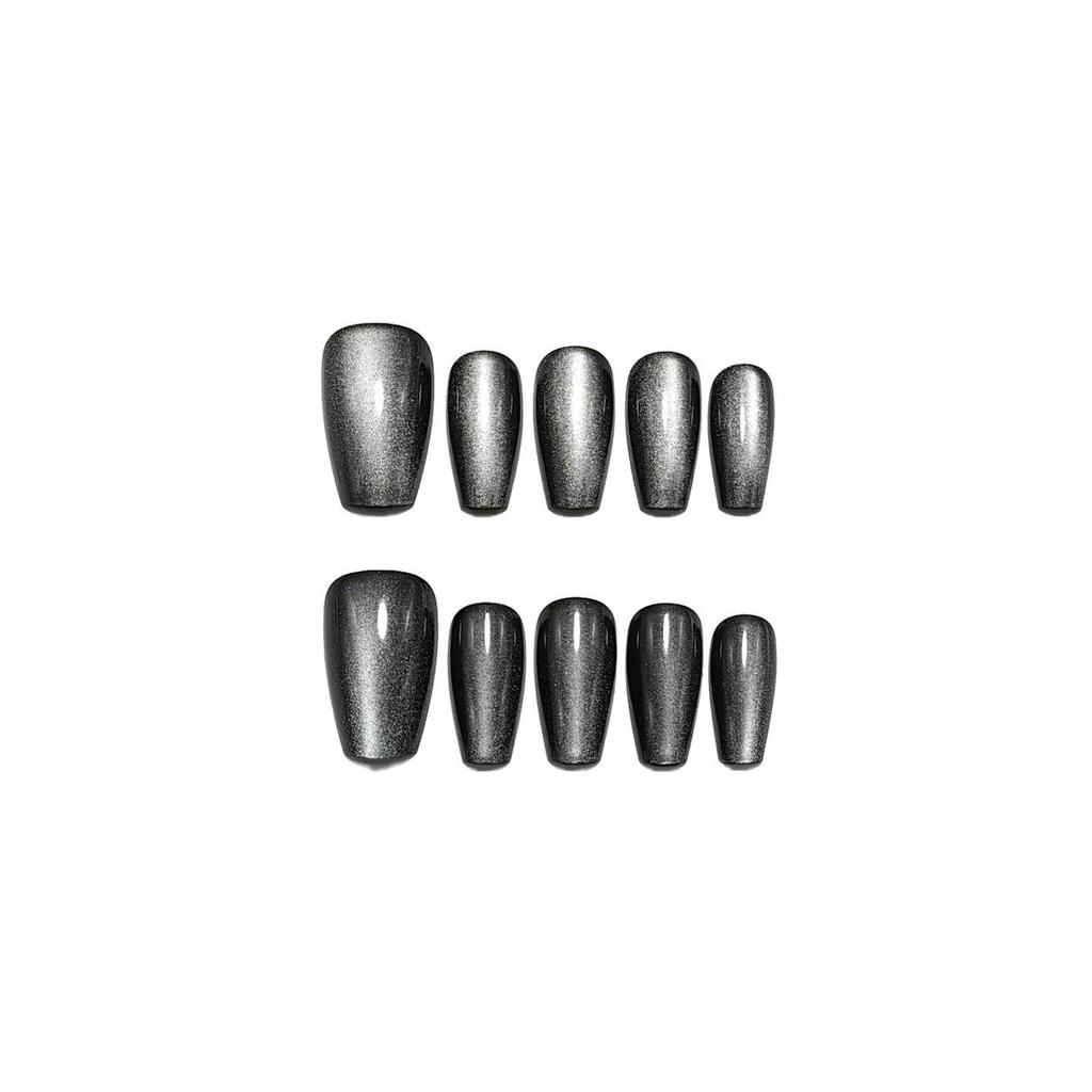 Versatile Black Cat Eye False Nail Stickers - Fashionable & Removable Manicure Wearables