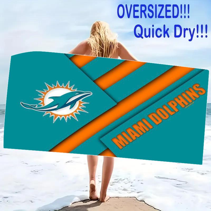 Miami Dolphins Logos Print Beach Towel, Large Soft Quick Dry Towel for Beach Camping Swimming