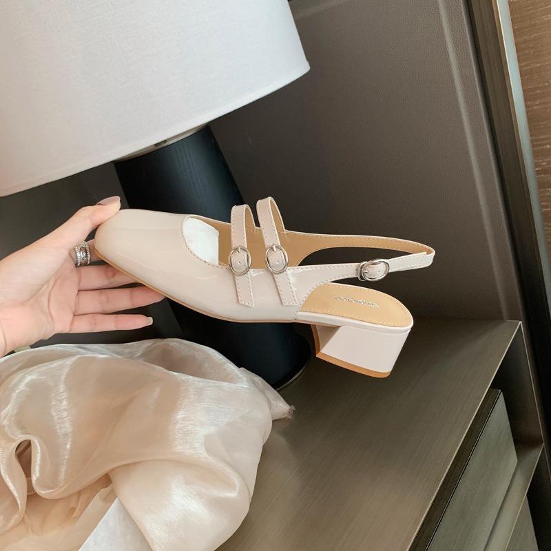 Sheepskin version thick heel leather bag head sandals women's summer wear with skirt Mary Jane shoes empty single shoes cool slippers