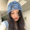 Women's Hats Y2k Caps Haze Blue Korean  Version Hand Crocheted And Hollowed Out Flower Shaped Cap Pile Pile Cap Sweet Cool Cap