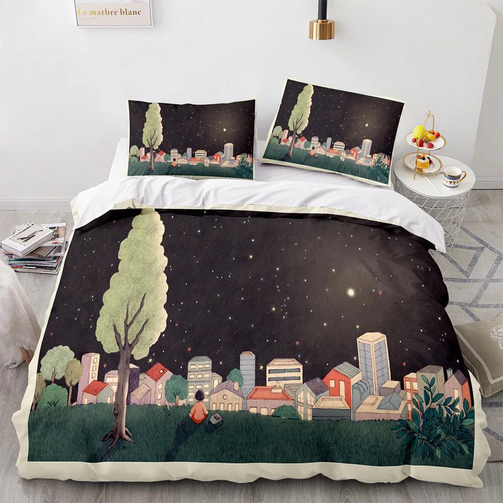 Green Forest Duvet Cover Fairy Cartoon Trees Elk For Adults Plant Animals Polyester For Children Girls Fairy Bedroom Decorations