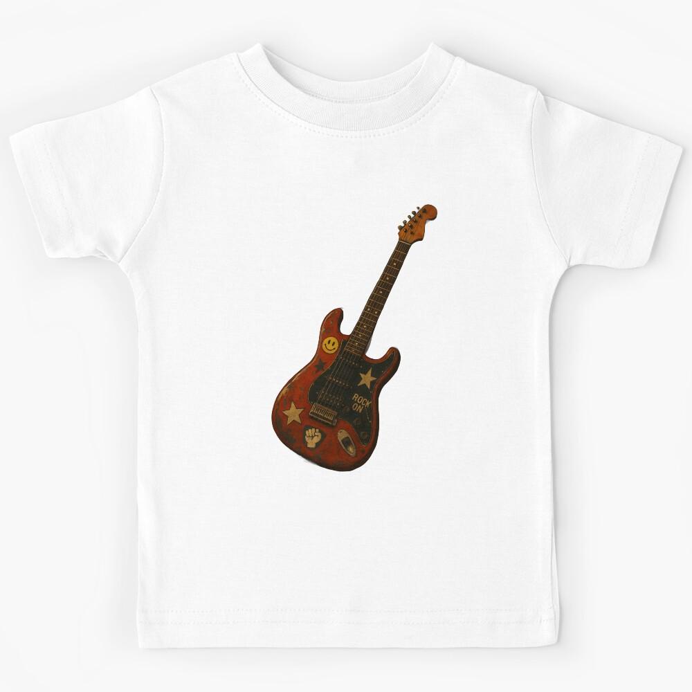 90s Grunge Electric Guitar – Distressed Rock On Art Kids T-Shirt 130