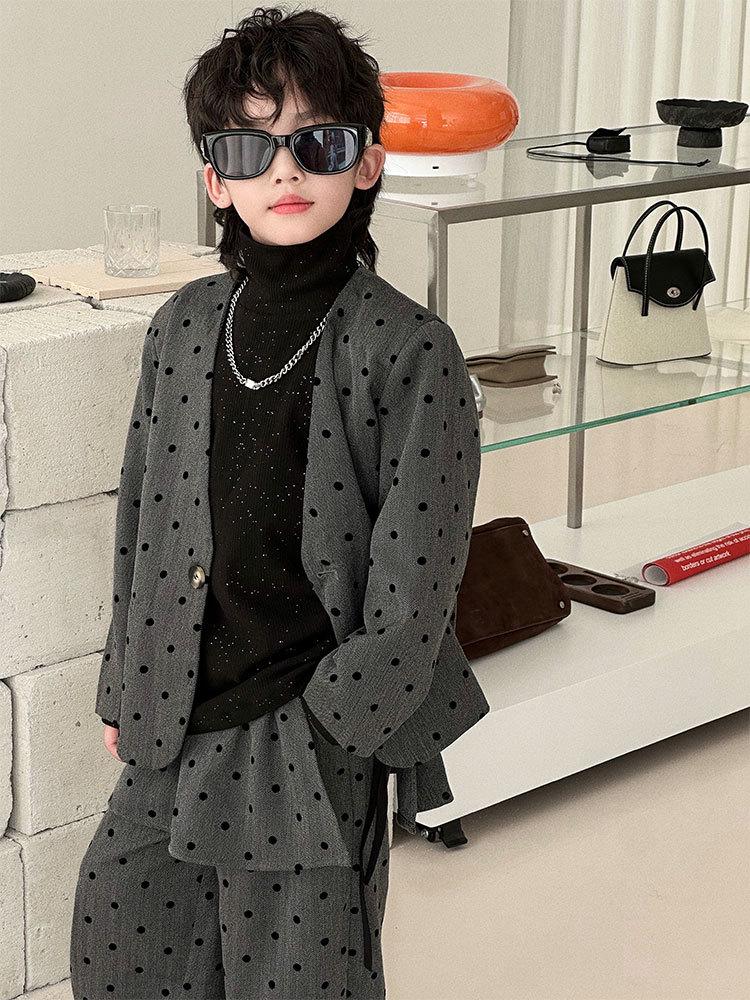 Chlapecká retro puntíkovaná souprava - Podzim 2025 Streetový styl Formální oblečení na narozeniny