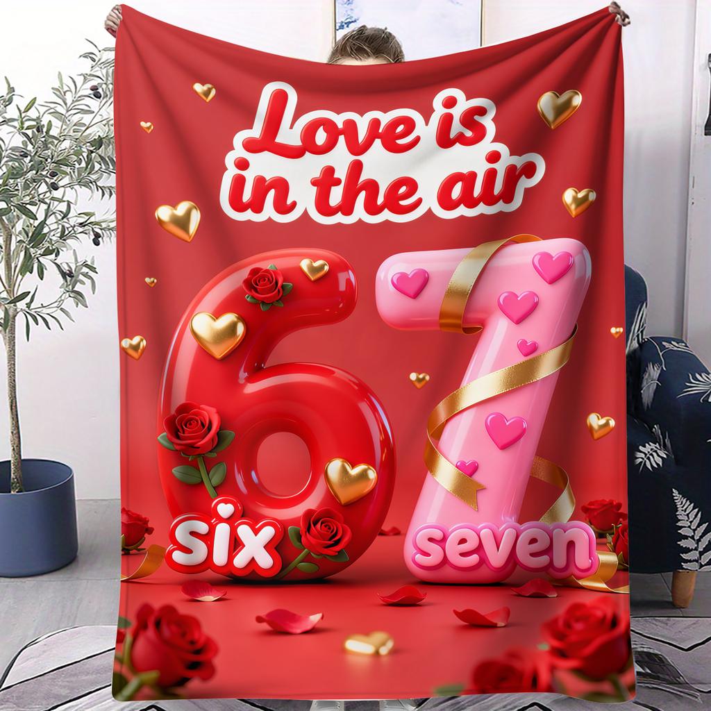 67 Six Seven Romantic Plush Blanket Printed Flannel Blanket Soft Cozy Fluffy Sofa Bed Travel Camp Office Valentines Day Gift