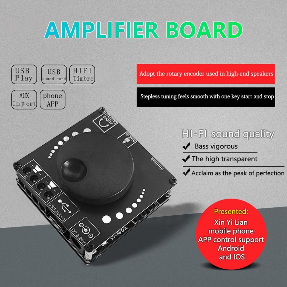2x50W Digital Mini Audio Amplifier Board Dual Channel Speaker HIFI AUX Power Amp Power Module Bluetooth-compatible 5.0