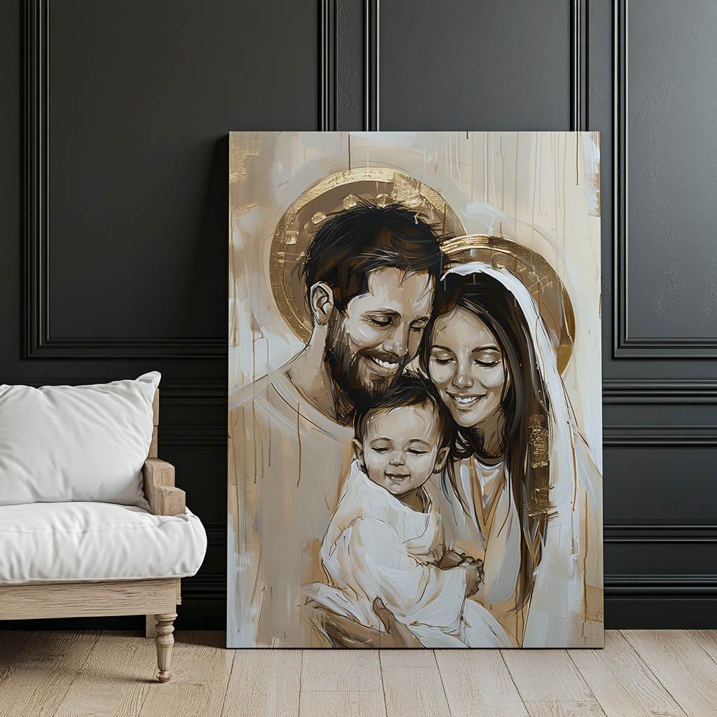 Rodzina Boża - Uśmiech Jezusa Rodzina Boża - Uśmiech Jezusa, 50X70 Cm, Rama Drewniana Ciemny Brąz, Papier Matowy 230 Gsm