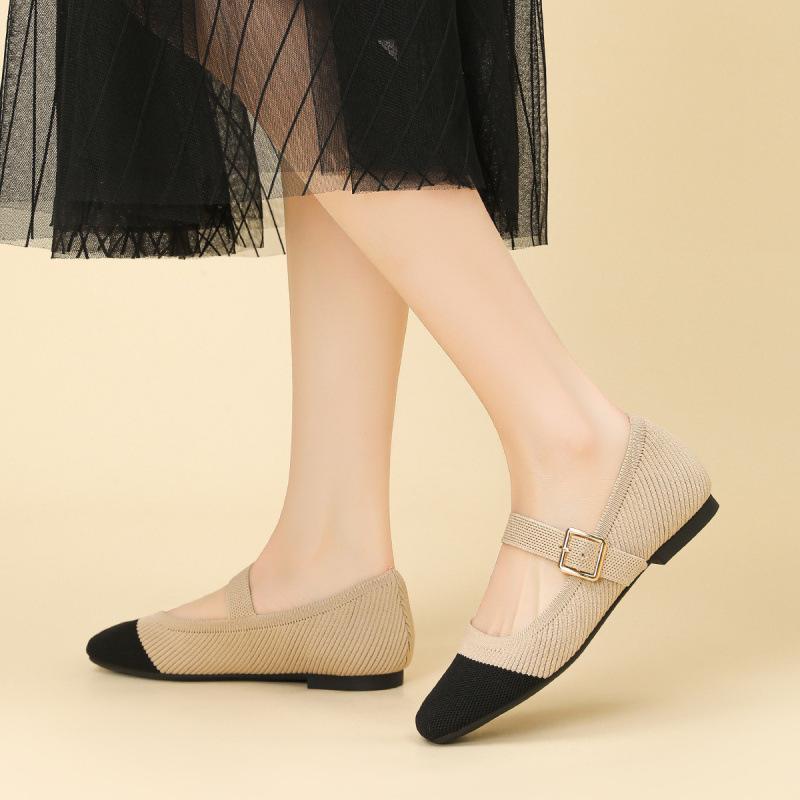 

New spring and summer one-word mixed belt fly-woven Mary Jane single shoes woven shoes flat-soled single shoes women 41
