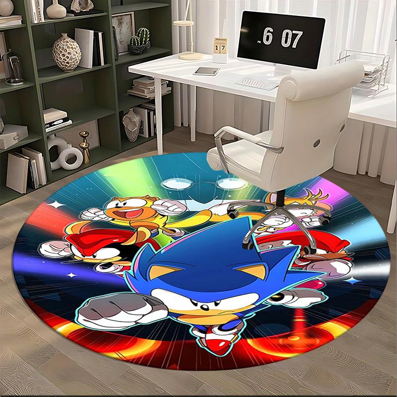 1pc Sonic the Hedgehog Anime Cartoon Design Round Carpet  Office Chair Mat, NonSlip Rug for Home Decor, Living Room, Bedroom, Game Room
