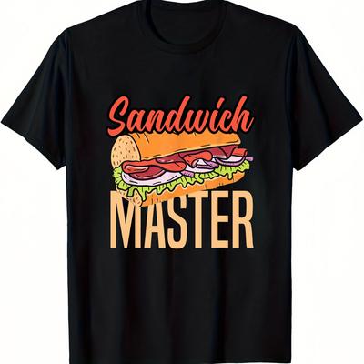 Men's Funny Sandwich Master Graphic T-Shirt Black Casual Short Sleeve Round Neck Tee Vibrant Ge