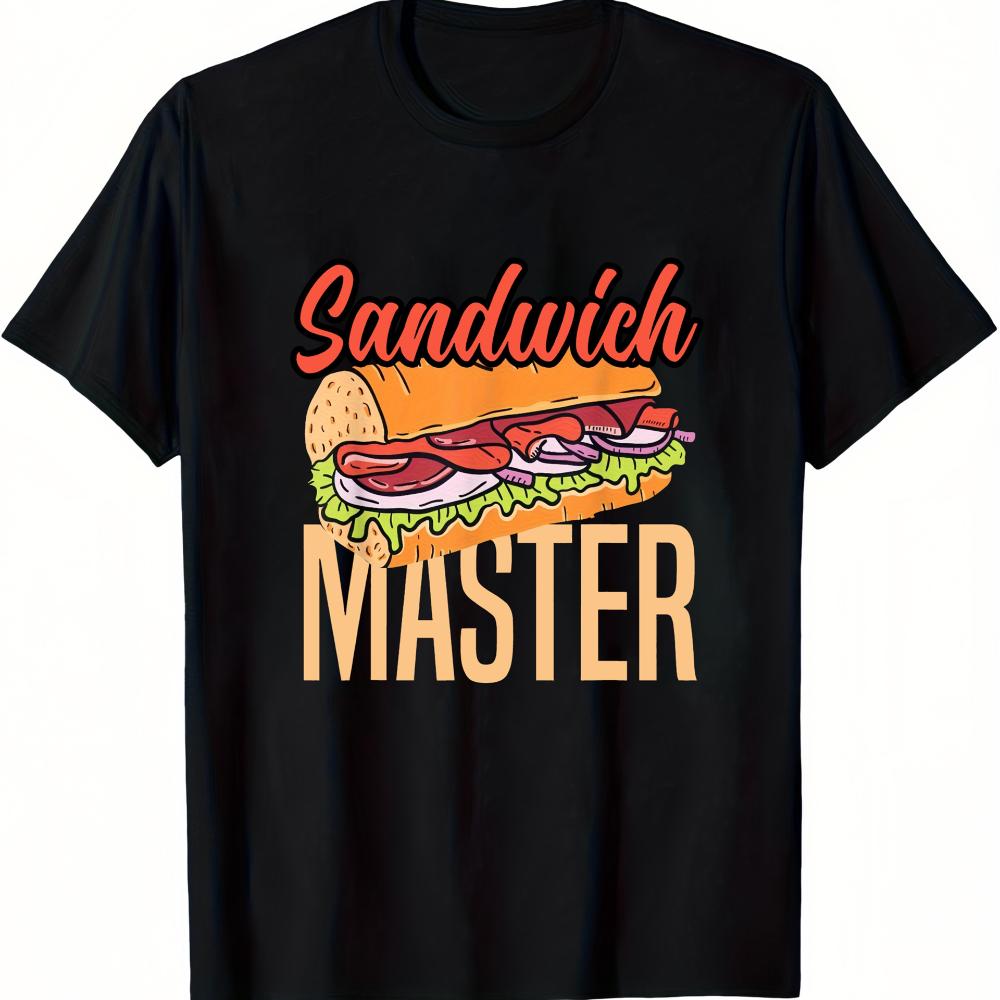 Men's Funny Sandwich Master Graphic T-Shirt Black Casual Short Sleeve Round Neck Tee Vibrant Ge