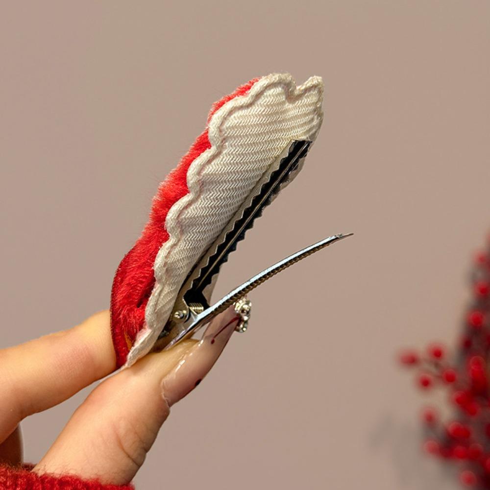 Lucky Character Fortune Hairpin Plush Chinese New Year Barrettes Shiny Red Hair Clips  Gift