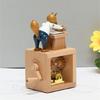 Anspruchsvolle Holz-Spieluhr mit Handkurbelwerk, Cartoon-Tierfigur, musikalisches Desktop-Ornament für Sammler