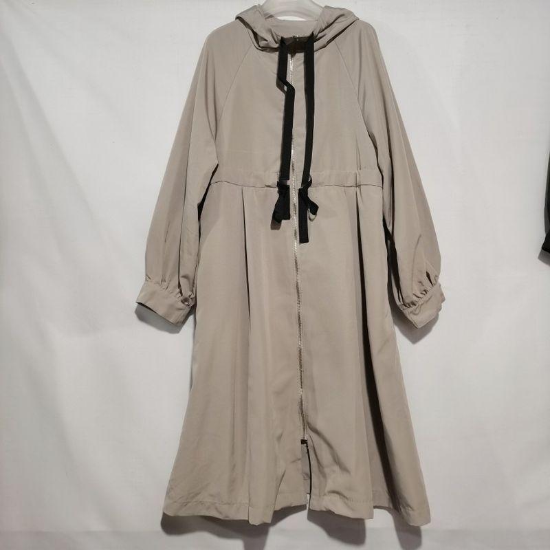 Export Original Order Leftover Stock Hooded Long Windbreaker Women's Single Layer Quick-Drying Waist-Tight Stylish Coat Dress Pure Color Special Offer