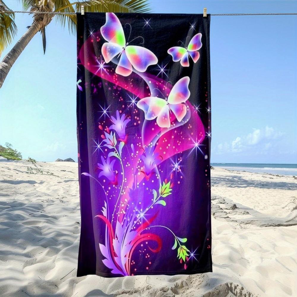 

Glowing Floral Butterfly Beach Towel Patterned Sunscreen And Windproof Suitable For Swimming Pool Camping Travel Blanket W40*H60(CM)
