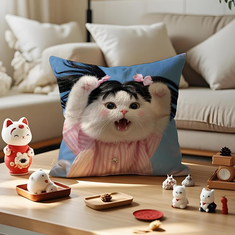 Cute Animal Dog Cat Cushion Cover Silky Short Plush with Invisible Zipper Dustproof Sofa Pillow Cover for Home Decor