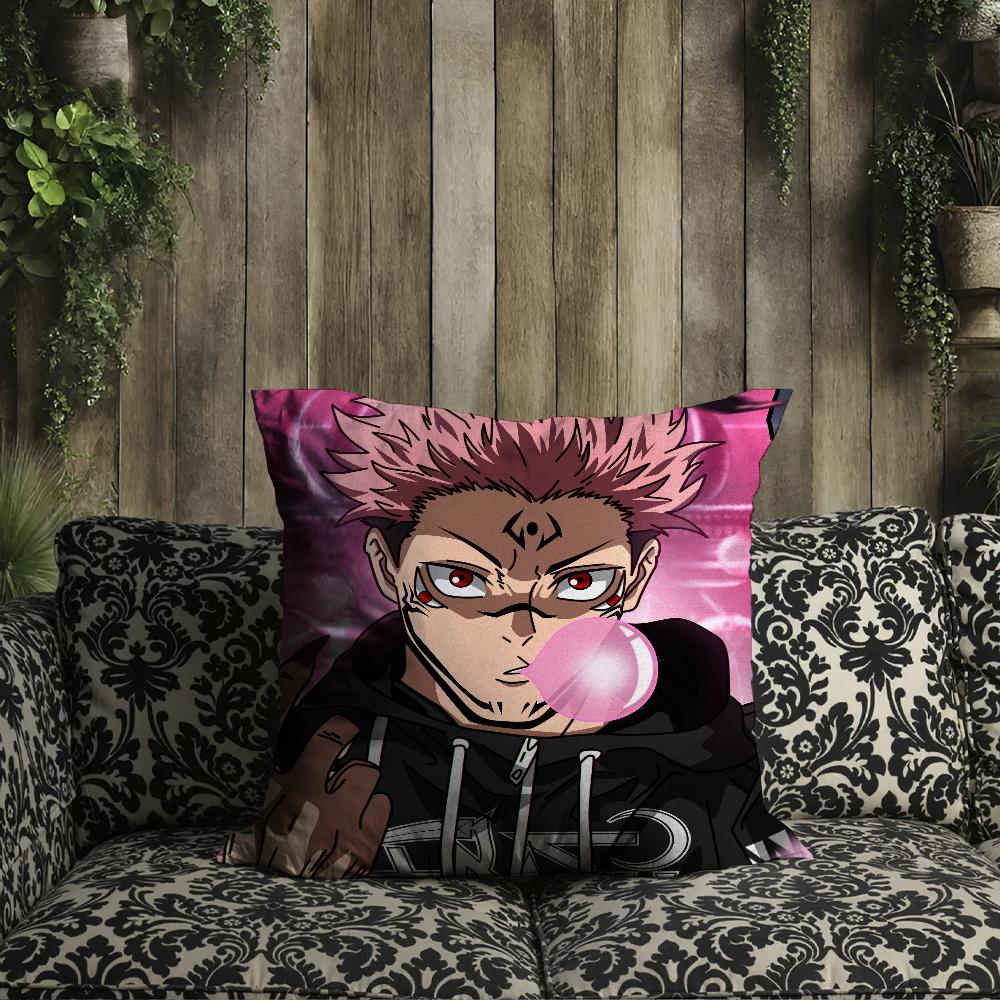 Sukuna Kissenbezug Kissen für Zimmer Schlafzimmer Sofa Wohnzimmer Rückenlehne J-Jujutsu Kaisen Auto Ryomen Quadratisches Kopfteil