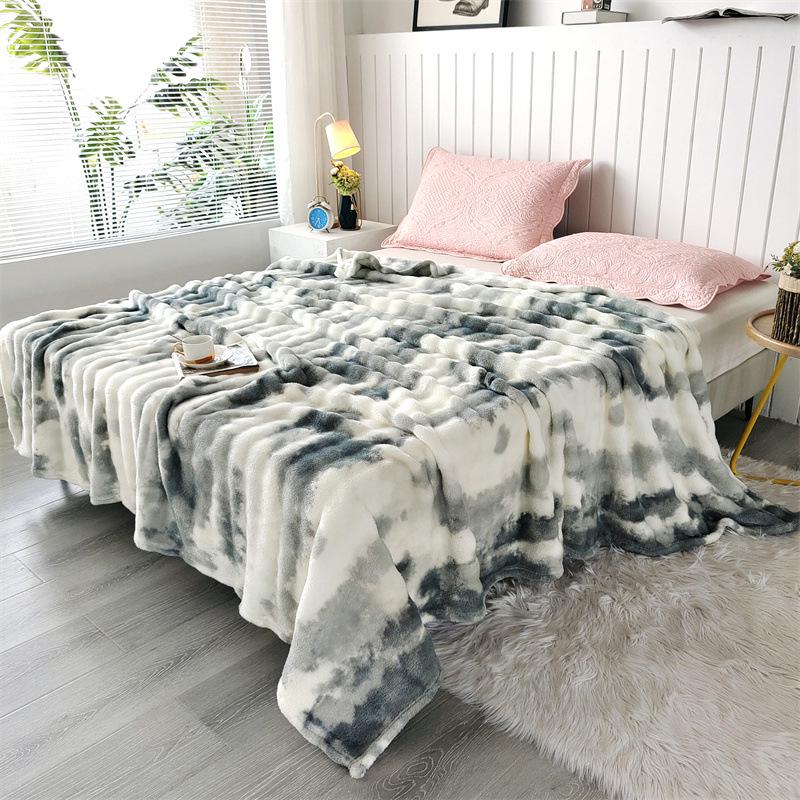 Cross-Border Ink Painting Double-Sided Flannel Blanket Shawl