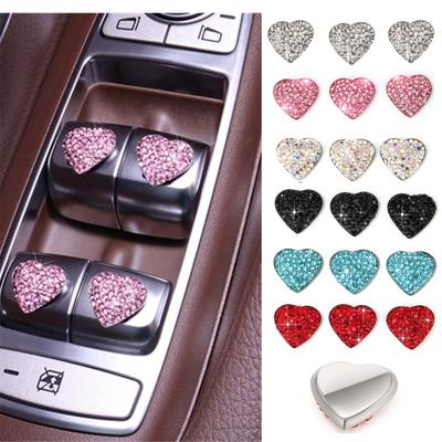 6pcs Bling Crystal Heart Shape Car Interior Stickers Easy To Install Vehicle Decorations for Personalized Styling