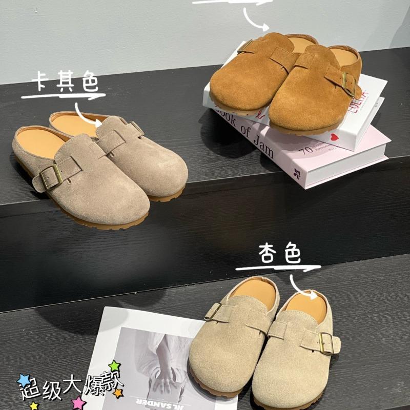 Retro baotou half-drag women wear autumn new comfortable lazy shoes thick-soled inner height-increasing slippers