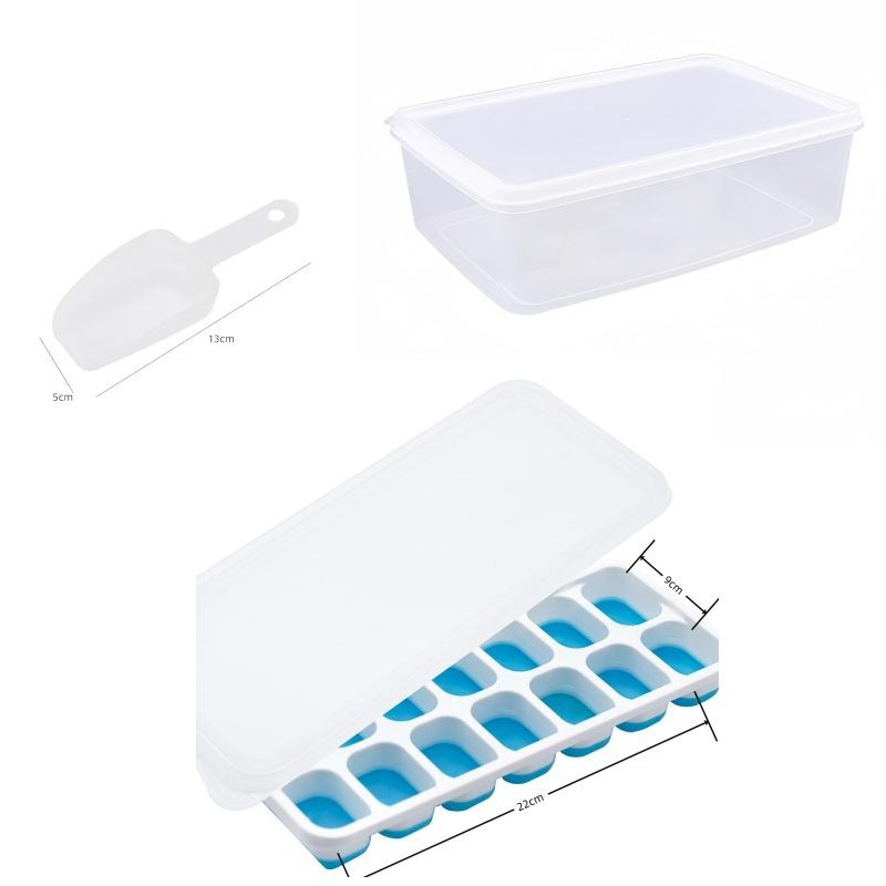 14-Cell Ice Tray With Ice Scoop Set Silicone Ice Cube Tray With Lid And Bin