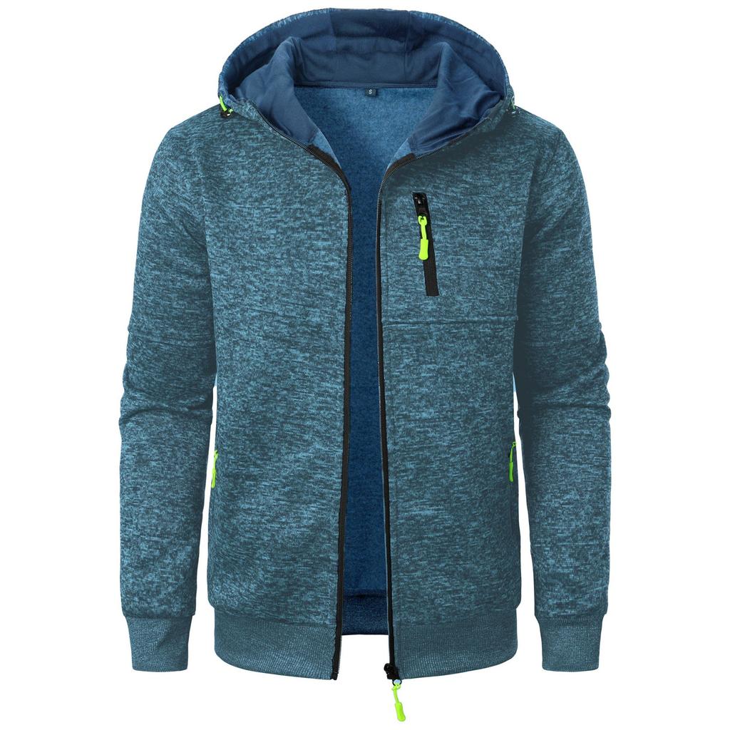 Men's Sports Fitness Casual Hooded Sweatshirt Youth Solid Design Knit Jacket
