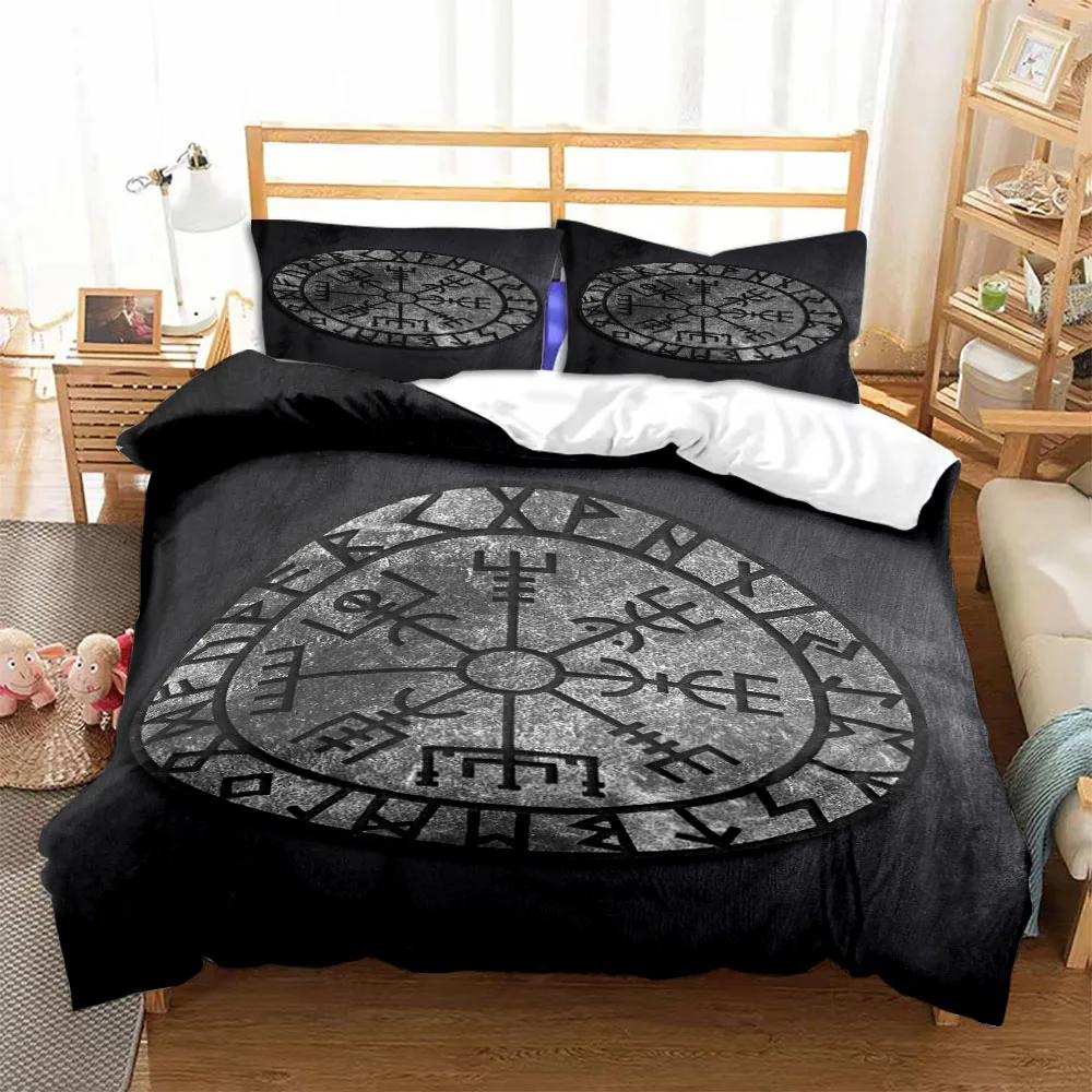 Viking Duvet Cover Set Viking Symbols Bedding Sets Scandinavian Folklore Motifs Northern Germanic Culture Celtic Comforter Cover