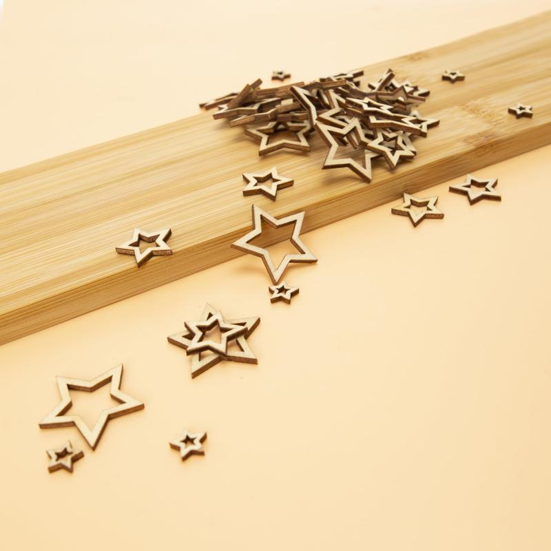 100pcs/lot Hollow Wooden Stars for Crafts, 1-3cm Wood Slice Star Shape Cutout Embellishment Pieces for DIY Art Crafting Projects